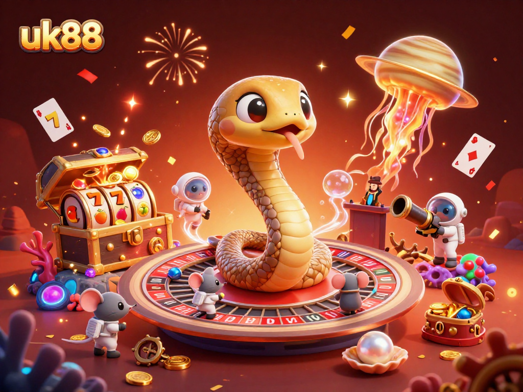 Experience thrilling gameplay with uk88's cosmic casino scene featuring roulette and astronauts.