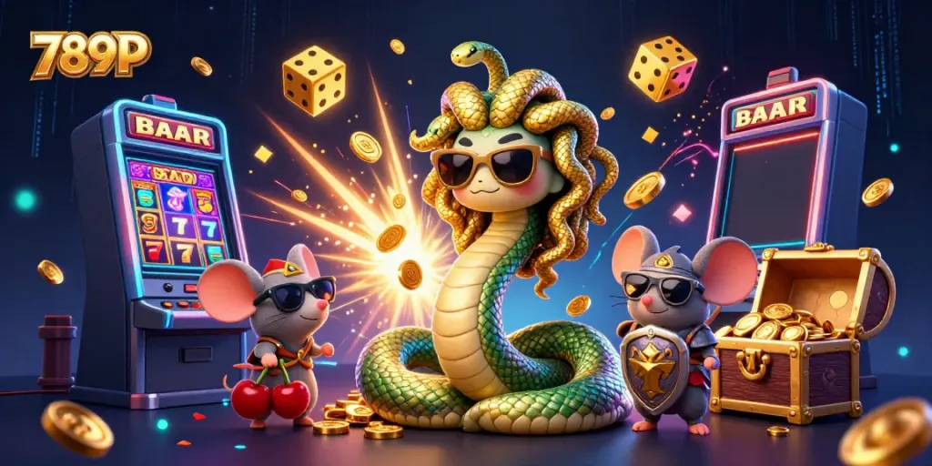 Experience the energetic scene of 789P showcasing vibrant casino elements, characters, and jackpot excitement.