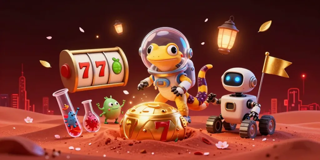 Experience the vibrant gameplay of xx88 with Martian characters discovering a golden casino.