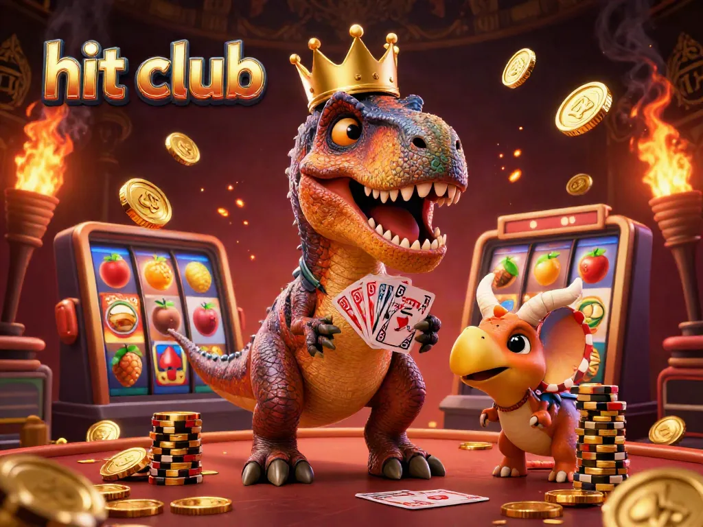 Experience the fun at hit club with cartoon characters bringing casino games to life in this vibrant illustration.
