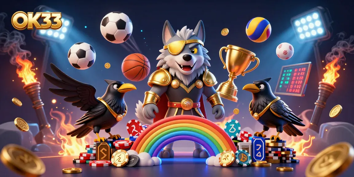 Engage with OK33 by exploring dynamic sports betting visuals in an enchanting casino scene.