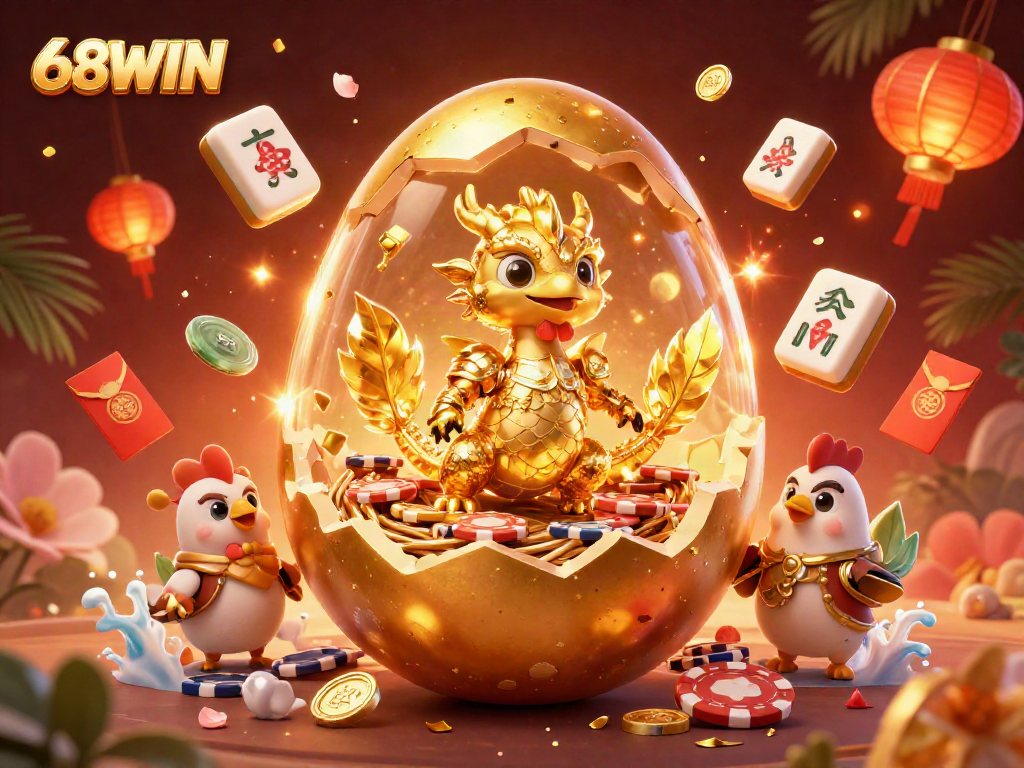 Experience thrilling wins with 68WIN's vibrant casino world featuring golden dragons and poker chips.