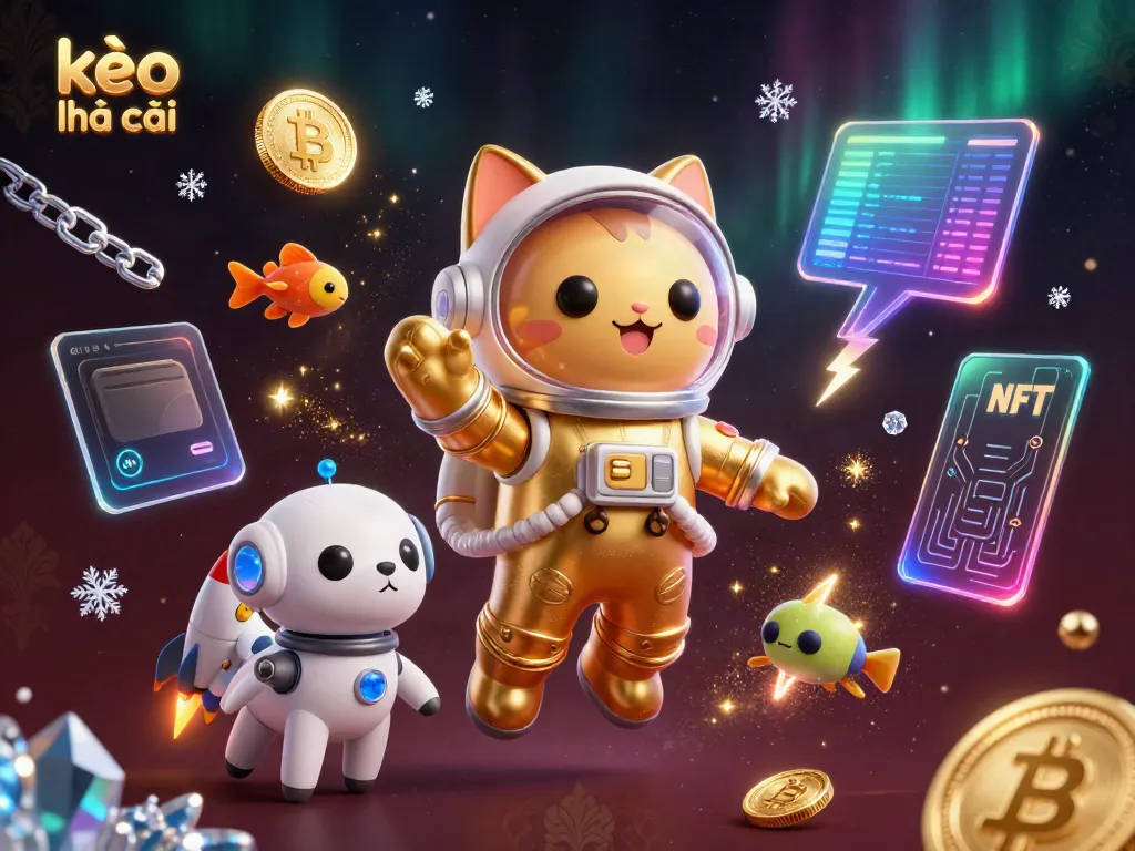 Engage with kèo nhà cái in an immersive 3D scene filled with space and crypto elements.