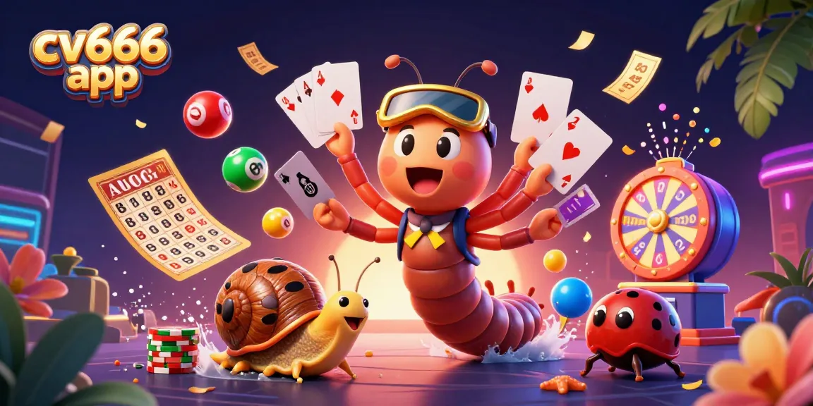 Play and win with the cv666 app, showcasing vibrant casino fun with interactive characters!