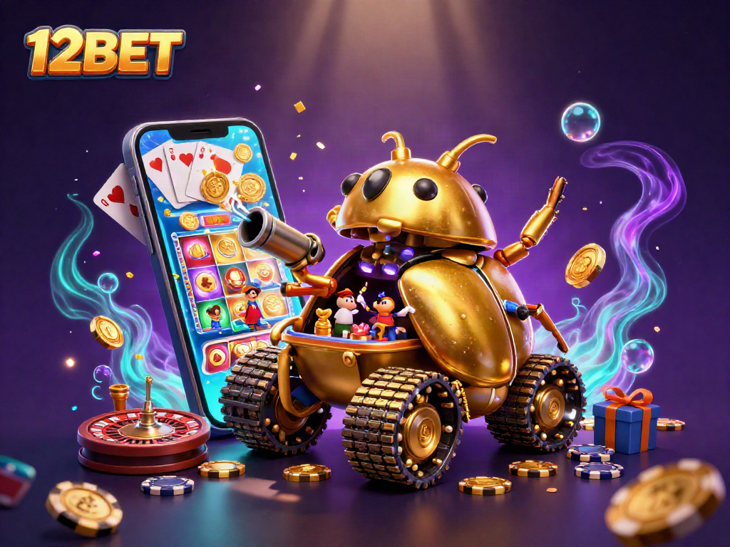 Engage with 12BET's exciting casino experience showcased in a vibrant 3D illustration.