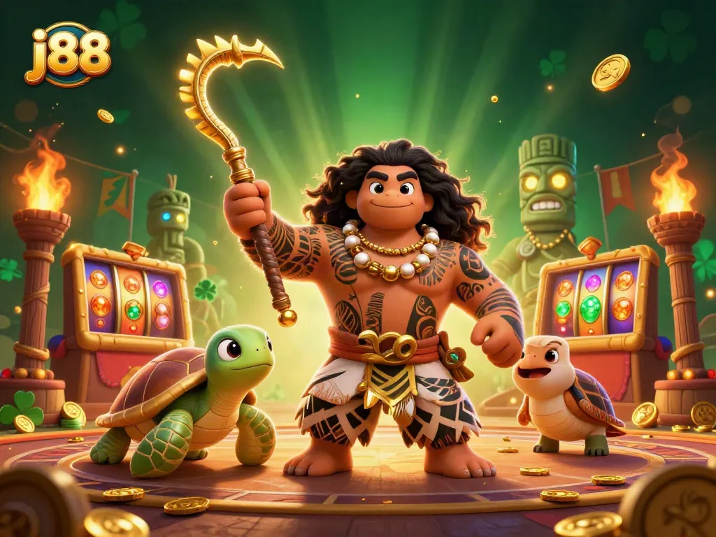 Win big with j88's exciting jackpot slots and vibrant gaming atmosphere in this 3D illustration.